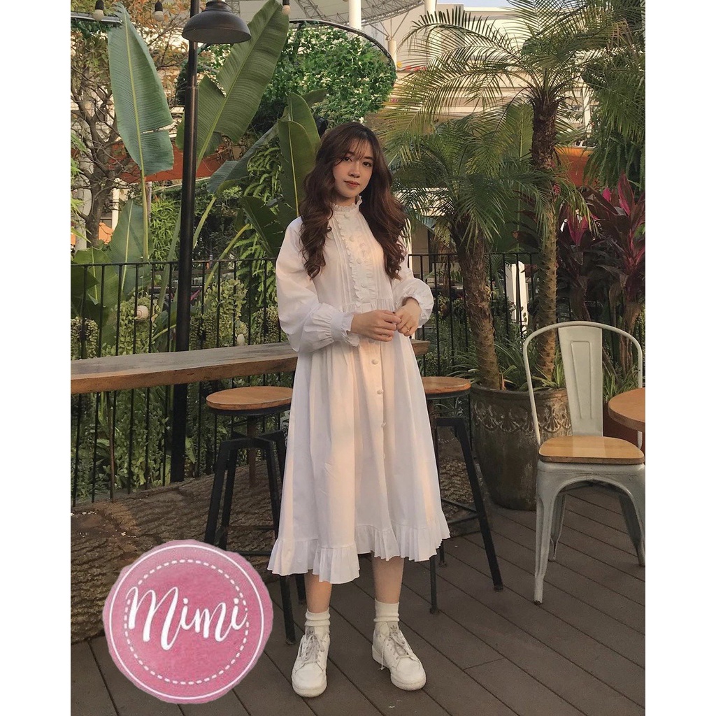 [ Quà tặng là chun buộc tóc ]  Váy babydoll dáng dài màu trắng tay dài - Hàng chất lượng cao | BigBuy360 - bigbuy360.vn