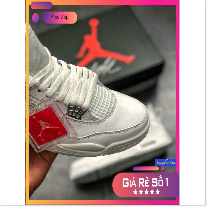 Ảnh thật Giày thể thao AIR JORDAN 4 Retro Pure money full trắng siêu đẹp cho nam và nữ siêu đẹp