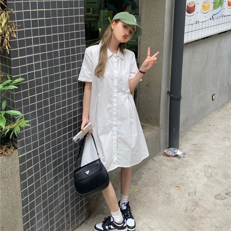 Đầm polo sơ mi thô túi ngực xếp ly eo / Váy polo cộc tay ulzzang chất thô | BigBuy360 - bigbuy360.vn