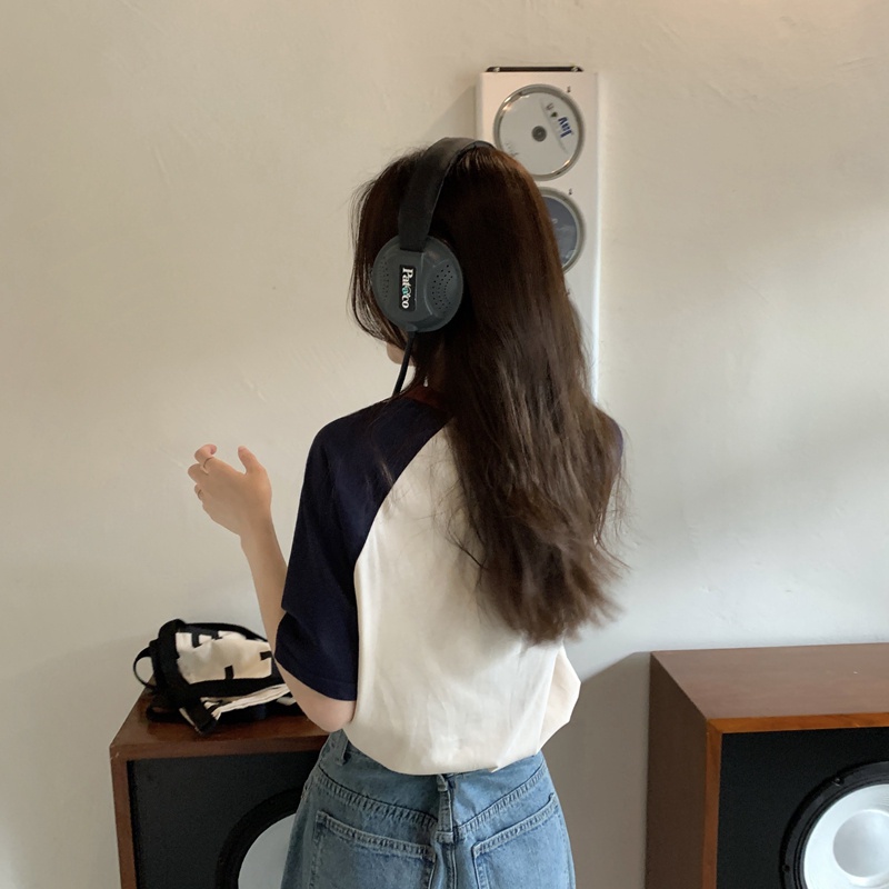 Áo Thun Cotton Tay Ngắn Dáng Ôm Màu Sắc Tương Phản Dễ Phối Đồ 51122