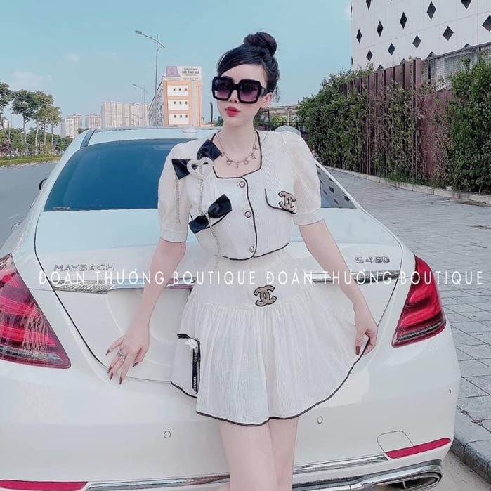 Set Váy Áo Chủ Tịch Nơ Ngọc Cực Sang Choảnh