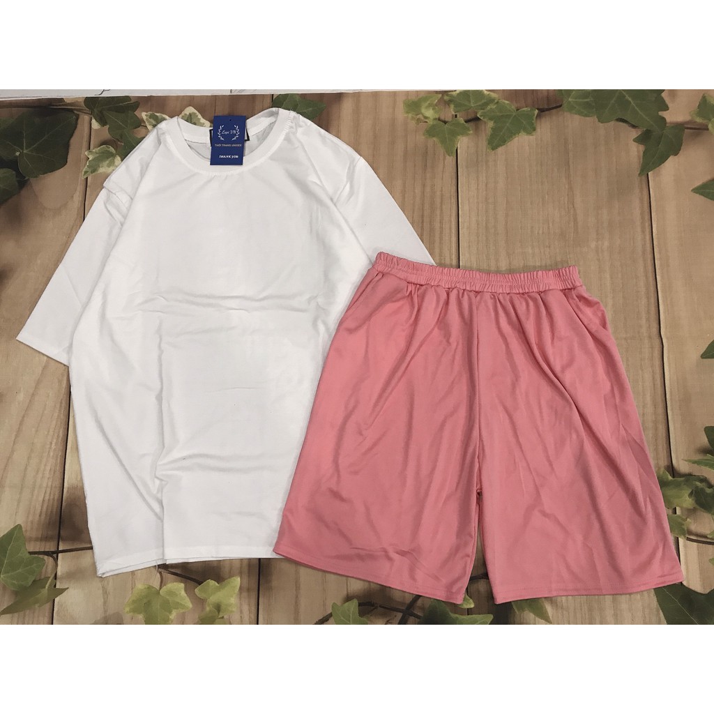 Set Đồ Bộ Lửng Trơn Unisex Trắng -Lapi VN Áo+ Quần Đùi Vải Thun Cotton Thoáng Mát, Freesize, Tay Lỡ, Phom Rộng