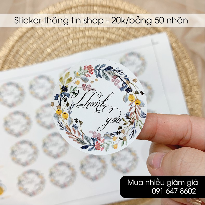 STICKER TRÒN IN THÔNG TIN SHOP - Bảng 48 nhãn