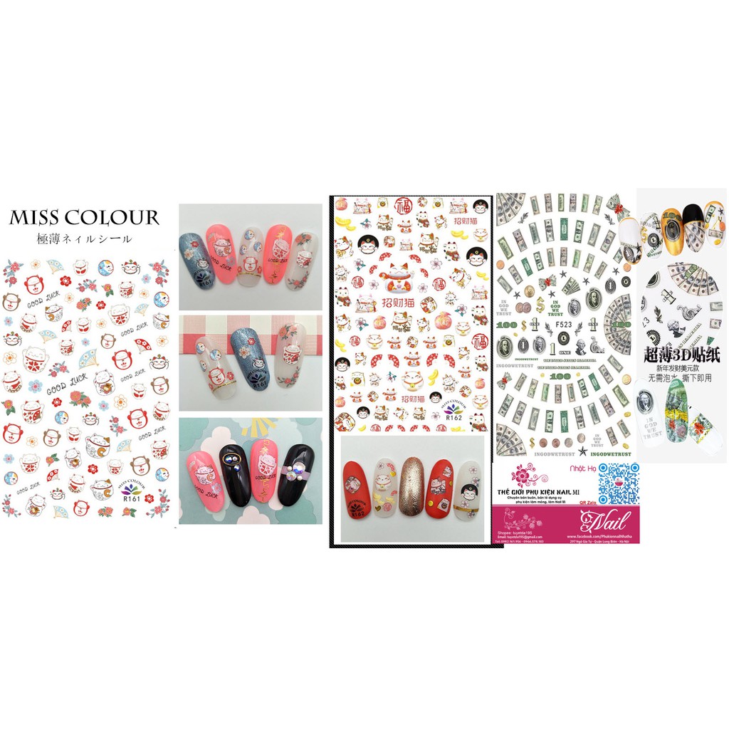 Nail Sticker Mèo Thần Tài May Mắn - Dán Móng Tay 3D Tuyệt Đẹp Miss Colour