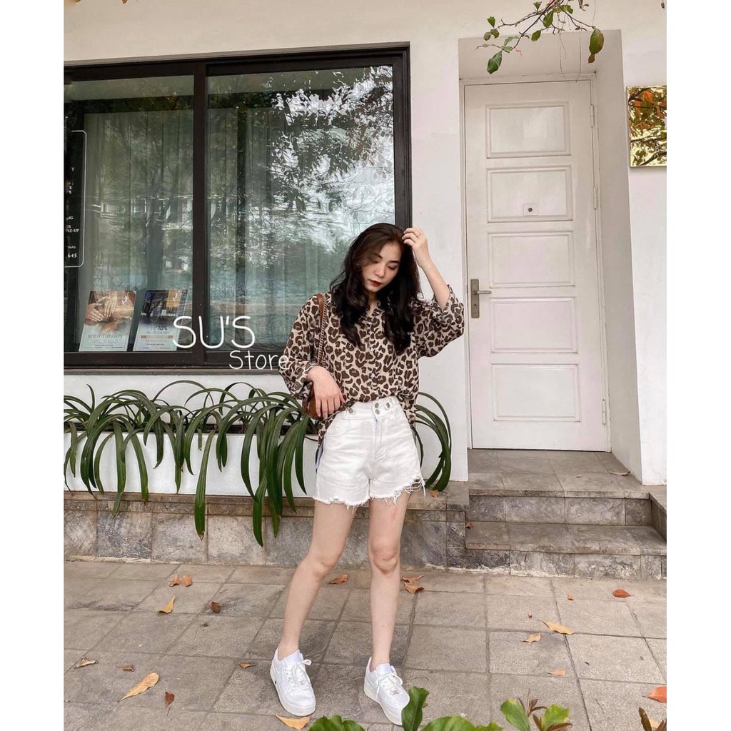 Áo sơ mi họa tiết da báo phong cách Hàn Quốc 2 màu