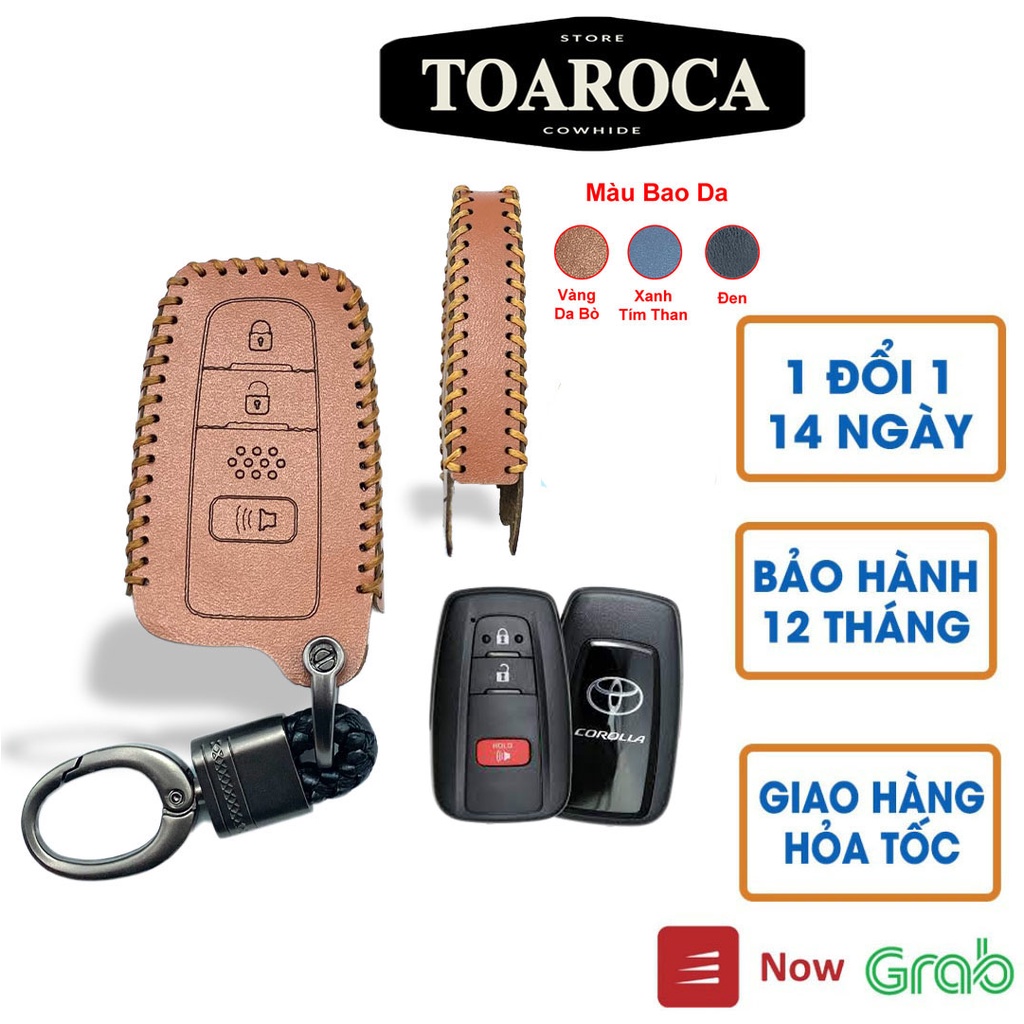 Bao da chìa khóa smartkey ô tô Toyota Corolla Cross handmade da bò thật 100% chính hãng Toaroca chống trầy xước,rơi,vỡ