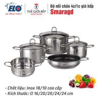 Bộ nồi chảo 4c/1c giá hấp elo new smaragd 16/18/20/24cm
