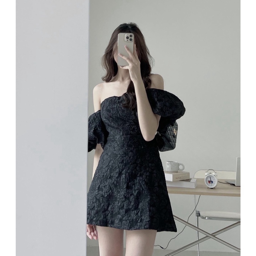 Váy gấm xốp trễ vai tay bồng siêu xinh - Hàng thời thượng - BC371 váy xinh hot trendy - babydoll