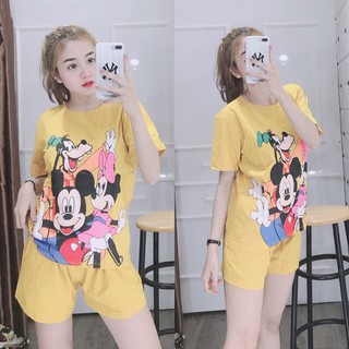 Bộ đồ nữ in hình chuột Mickey (màu vàng) Thun Thái
