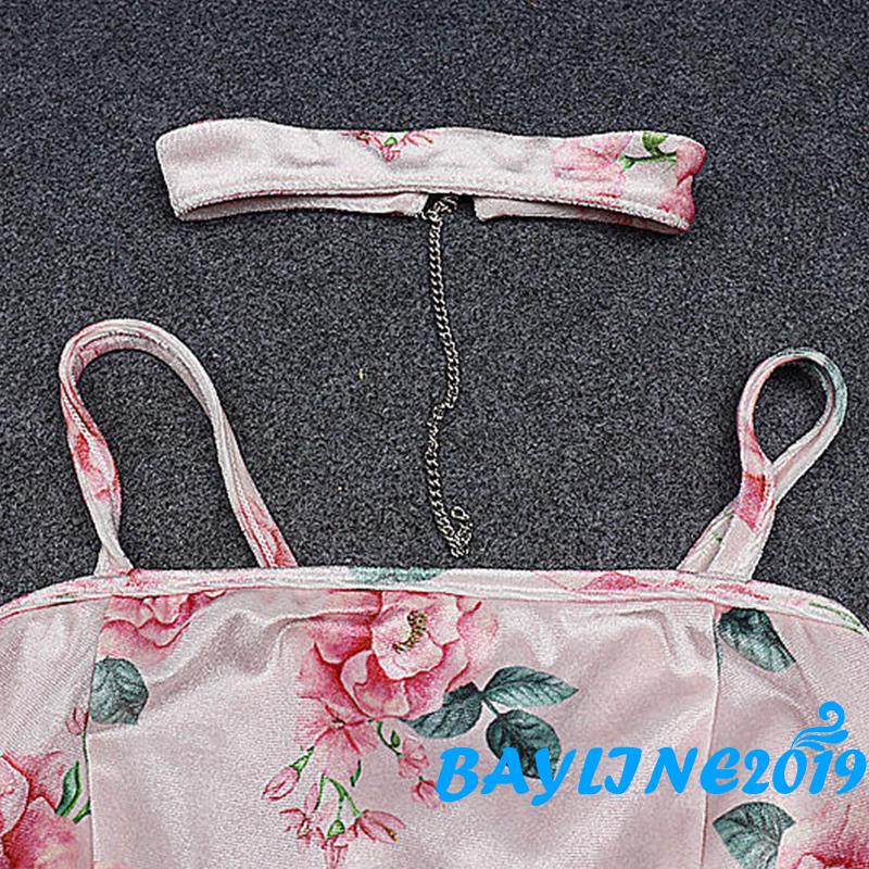 Đầm Ôm Dáng Không Tay Hở Lưng In Họa Tiết Hoa Hồng Có Vòng Choker Đơn Giản Dành Cho Nữ