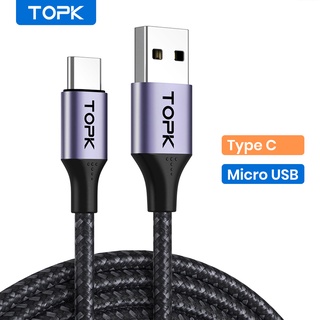Cáp Sạc Nhanh TOPK AN10 3A QC3.0 1M Cổng Micro USB Type C