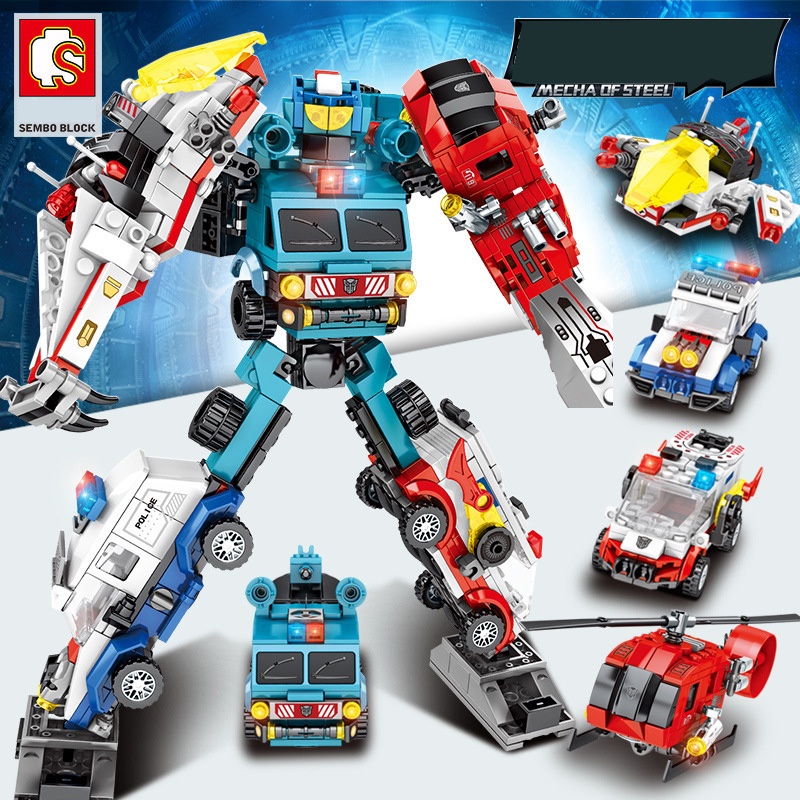 Đồ chơi Lắp ráp Robot cứu hộ 5 phương tiện - Sembo Block 103249 Xếp hình thông minh - Mô hình trí tuệ