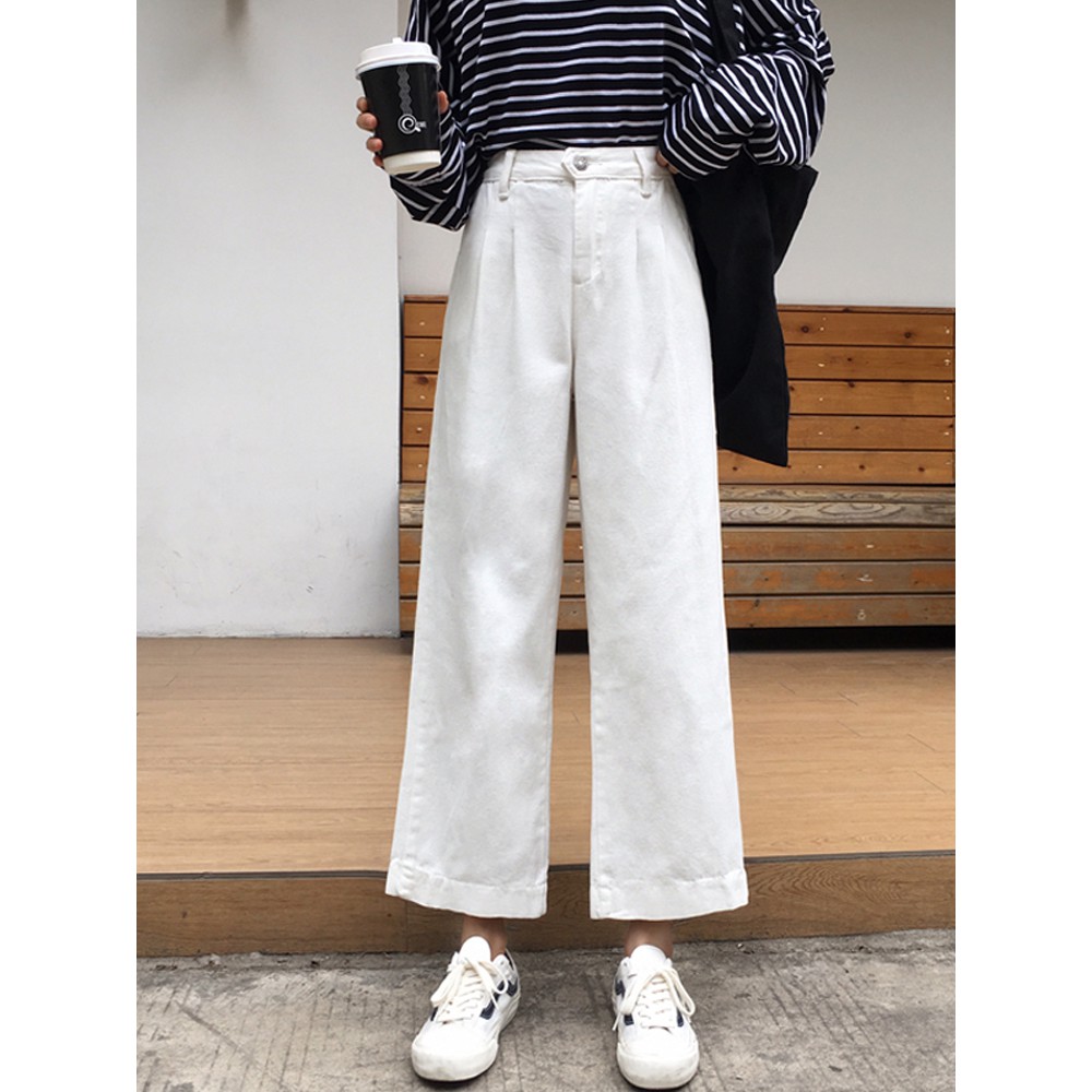 Quần Kaki nữ màu trắng ống suông rộng (ORDER)