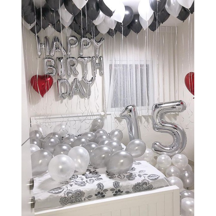 Bộ bóng chữ Happy Birthday Tặng Kèm Số Tuổi Bơm tay và Băng Keo