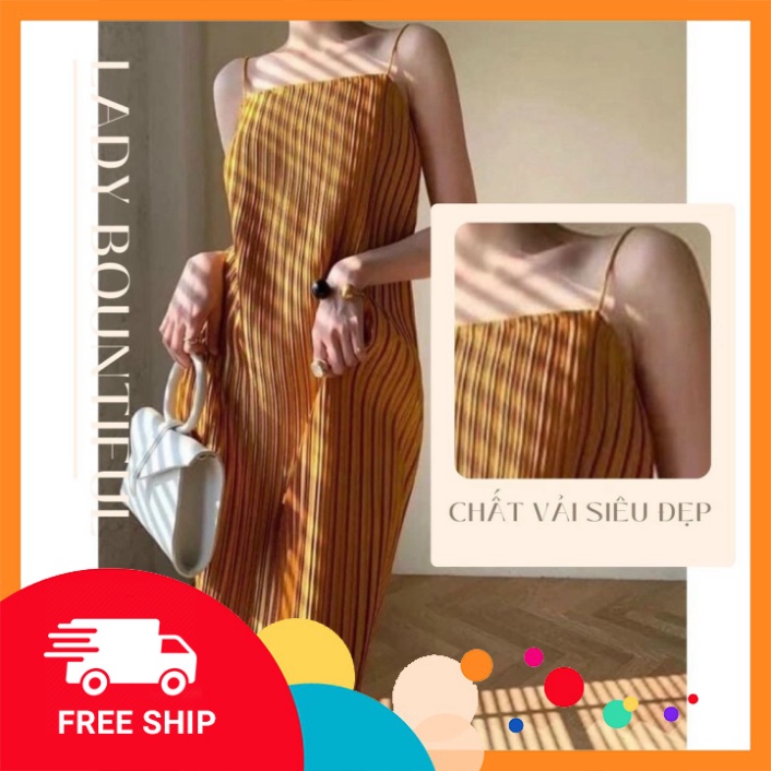 Đầm Maxi Đi Biển 2 Dây Xếp Ly Sang Chảnh - Váy maxi voan dập ly (Ảnh th