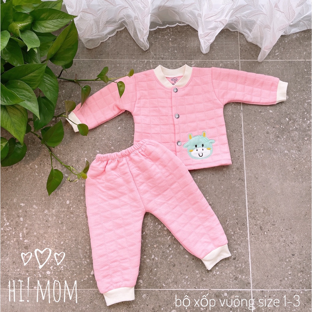 Bộ dài tay sơ sinh cổ tàu nỉ xốp Hi Mom cho bé trai/ bé gái (3-8kg)
