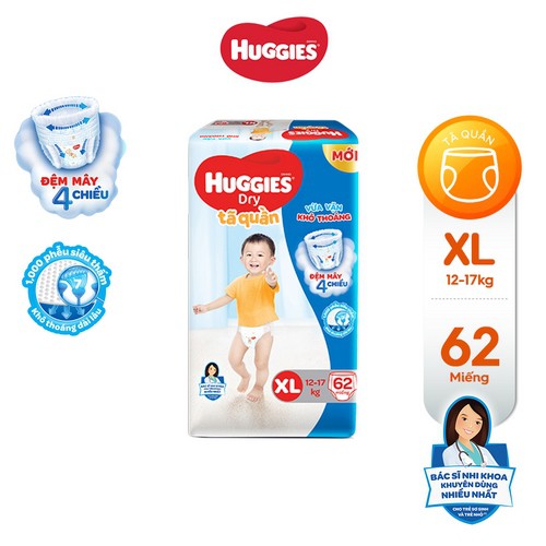 [Đủ size] Tã quần HUGGIES DRY PANTS SUPER JUMBO: M74-L68-XL62-XXL56