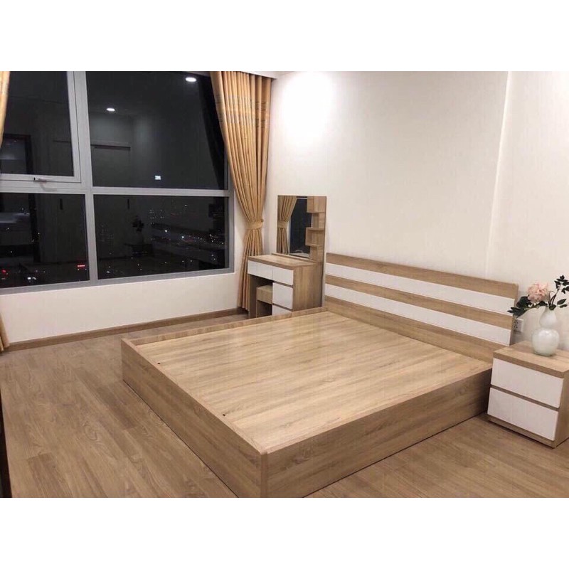 [Free ship] Rẻ Vô Đich- Giường Gỗ Sồi Nga MDF 1m6,1m8x2m có 2 hộc ngăn kéo thông minh Made in Vietnam