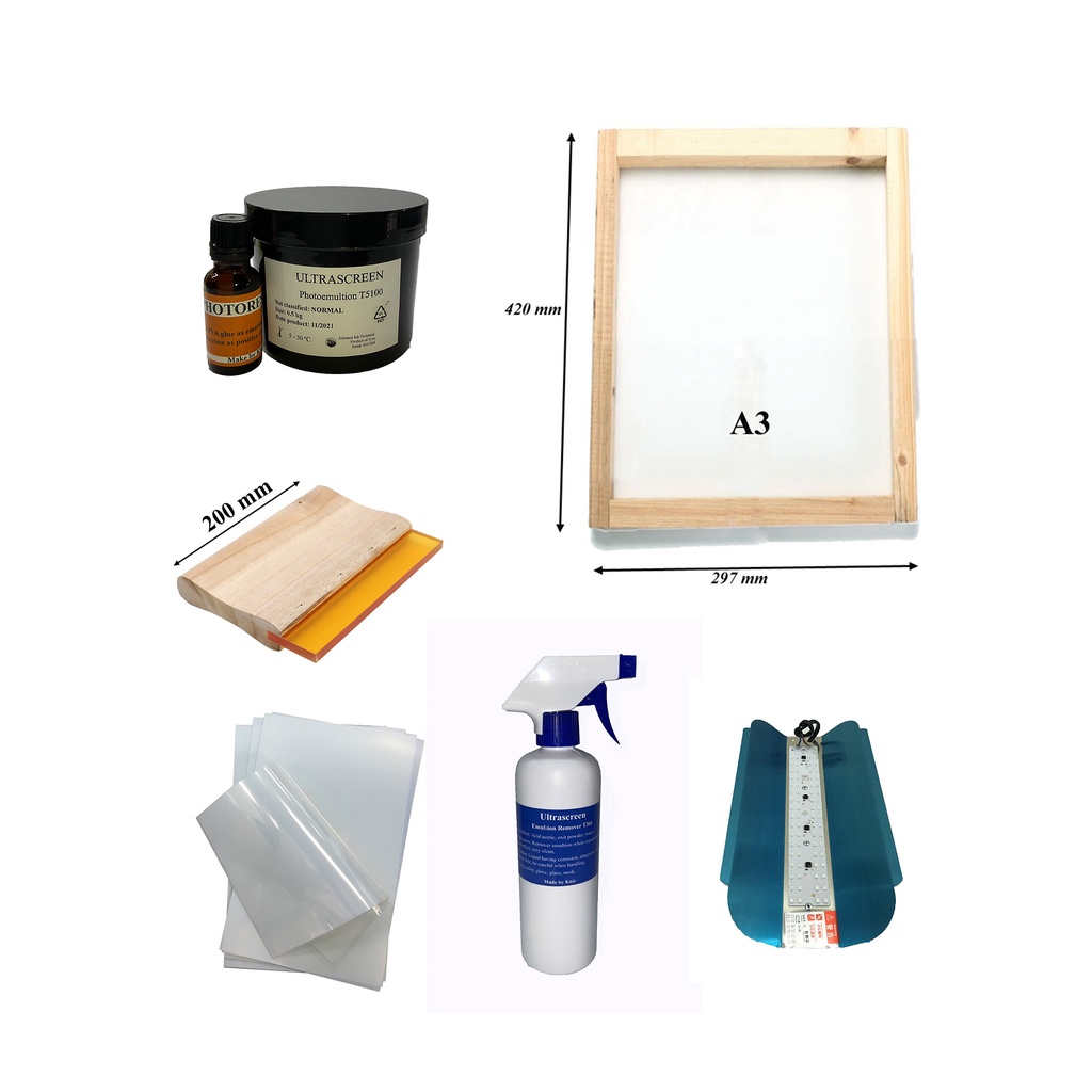 Bộ kit in chiếu bản trong kỹ thuật in lụa cho người mới bắt đầu - starter kit screen printting
