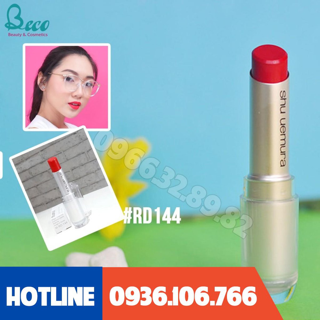 [Mỹ Phẩm Xách Tay]  Son Shu Uemura 144 Tông Màu Đỏ Pha Cam Nhẹ Quyến Rũ  - Phụ Nữ Làm Đẹp