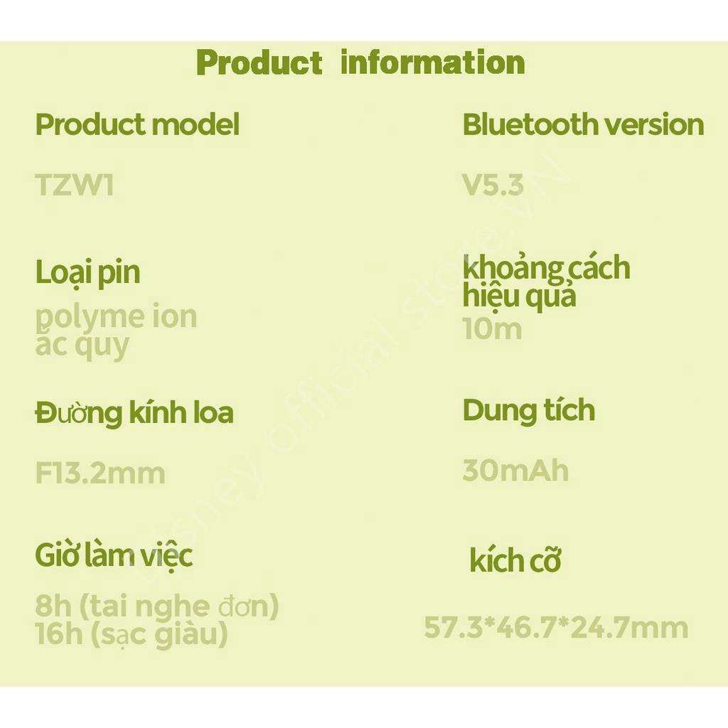 Tai Nghe Bluetooth V5.3 Không Dây Disney TZW1 TWS Chơi Gaming âm Thanh Nổi HiFi Nhét Tai Giảm Tiếng ồn Âm thanh nổi HD