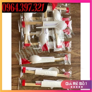 Sỉ bịch 100 combo đũa thìa tăm giấy ăn đóng sẵn cao cấp sang trọng an toàn sức khỏe