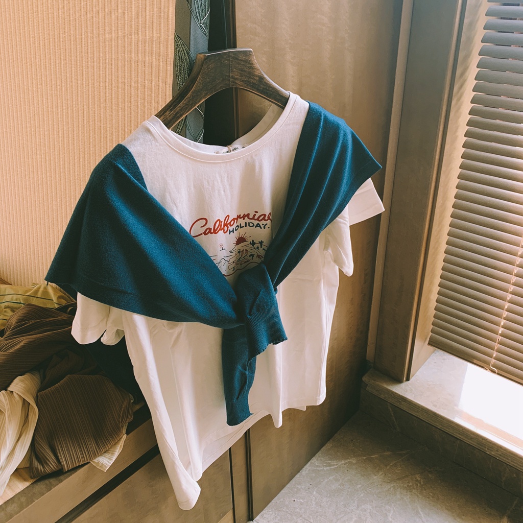 Áo thun tay ngắn cổ tròn in hình dễ phối đồ phong cách mùa hè cho nữ