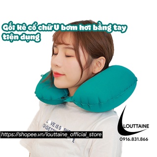Gối kê cổ chữ U bơm hơi bằng tay, Gối chữ U văn phòng du lịch (có nút bấm)