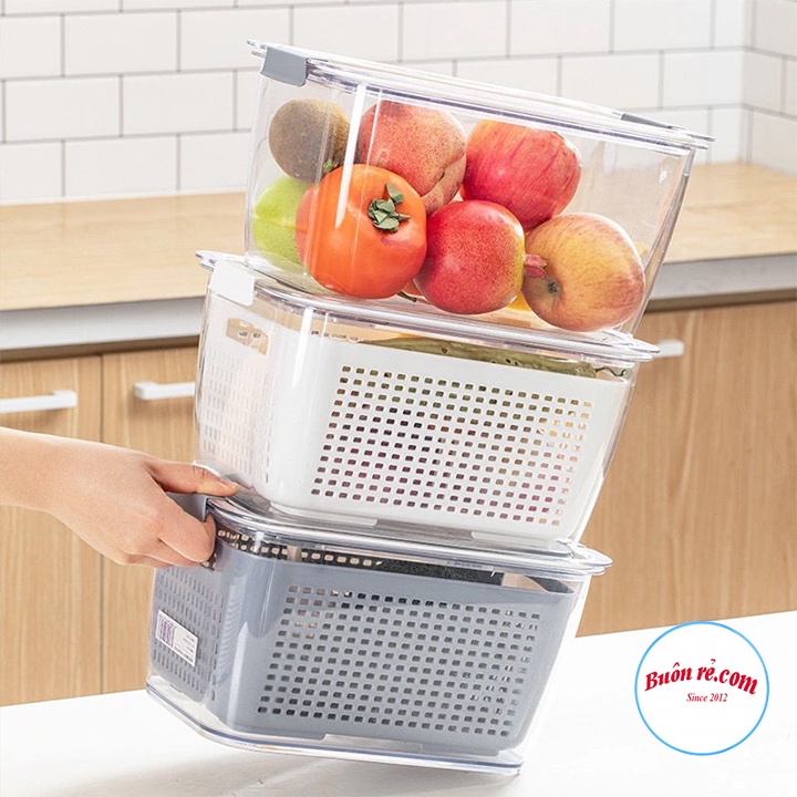 Hộp đựng thực phẩm tủ lạnh 2 lớp Hokori – Hộp bảo quản thức ăn có lỗ thoát nước Việt Nhật (MS 6588 - 6589)
