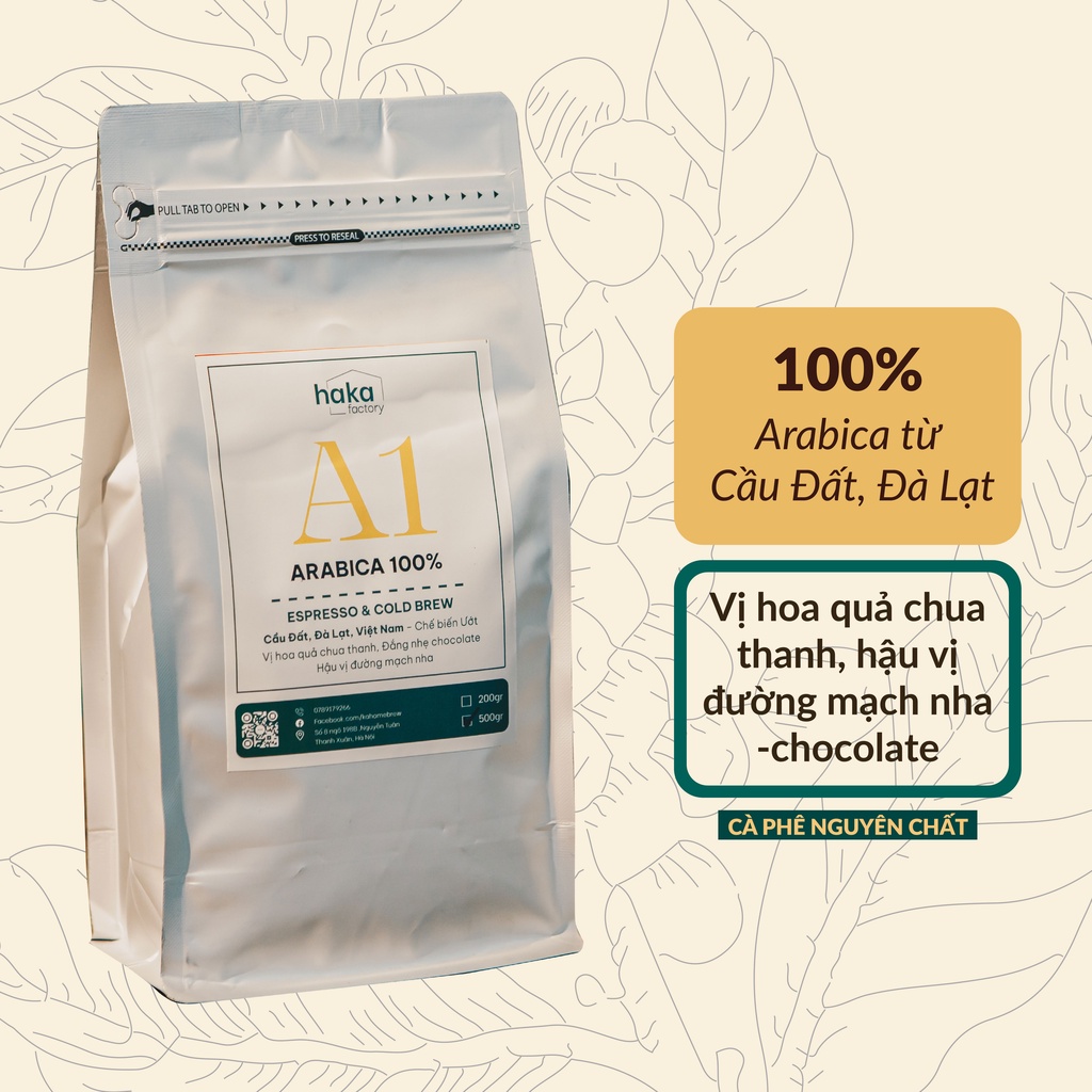 Cà phê rang xay nguyên chất, Cà phê mộc 100% Arabica Cầu Đất hậu vị ngọt đường mạch nha gói 500g Pha Espresso Coldbrew | BigBuy360 - bigbuy360.vn