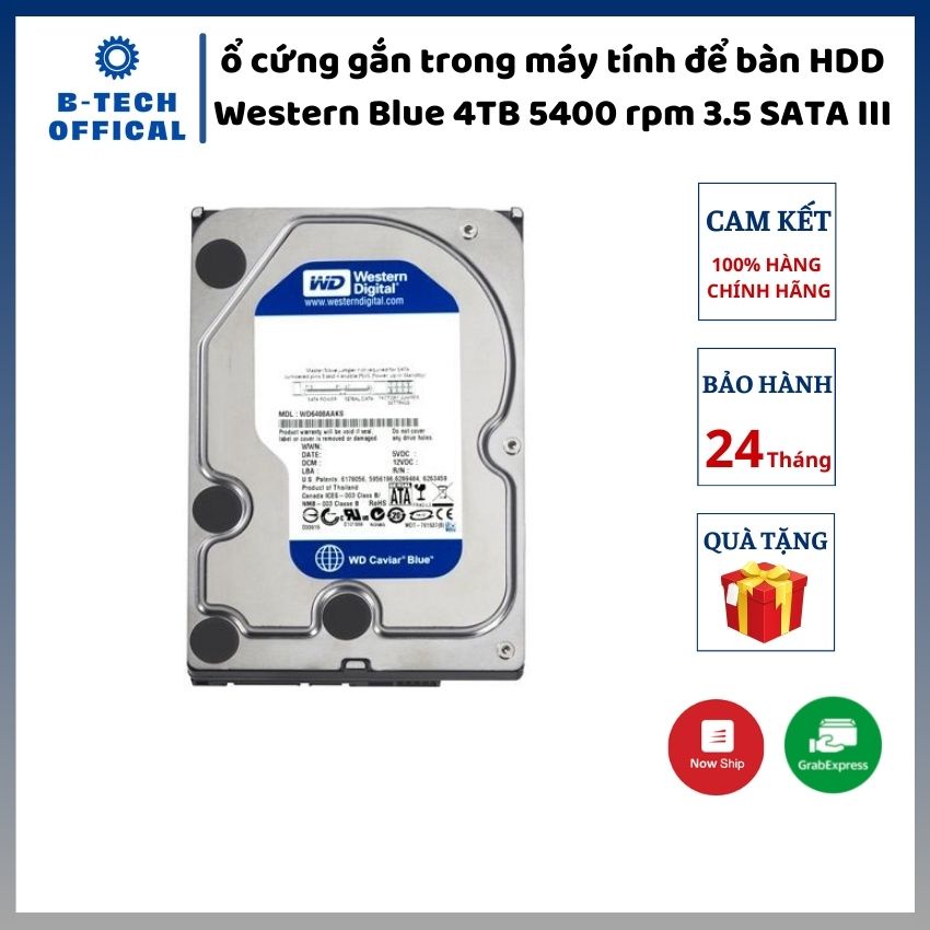 Ổ cứng gắn trong máy tính để bàn Western Blue 4TB 5400 rpm 3.5 SATA III - Hàng chính hãng