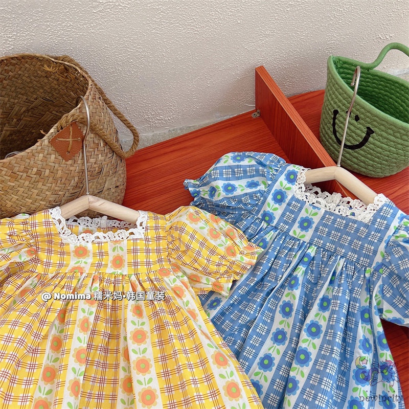 Đầm Hoa Tay Phồng Phối Ren Xinh Xắn Thời Trang Hàn Quốc Cho Bé Gái