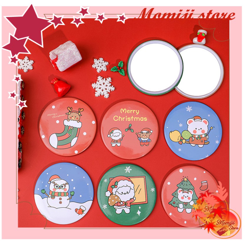 Gương Noel Gương Mini Cầm Tay Bỏ Túi Chủ Đề Giáng Sinh Đỏ Red Christmas