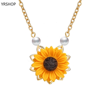 1 vòng cổ Mặt Hoa Hướng Dương Đính Ngọc Trai Đơn Giản Cho Nữ