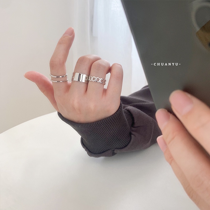 Bộ Nhẫn Đeo Tay Kim Loại Bóng Thời Trang Cho Nam Nữ