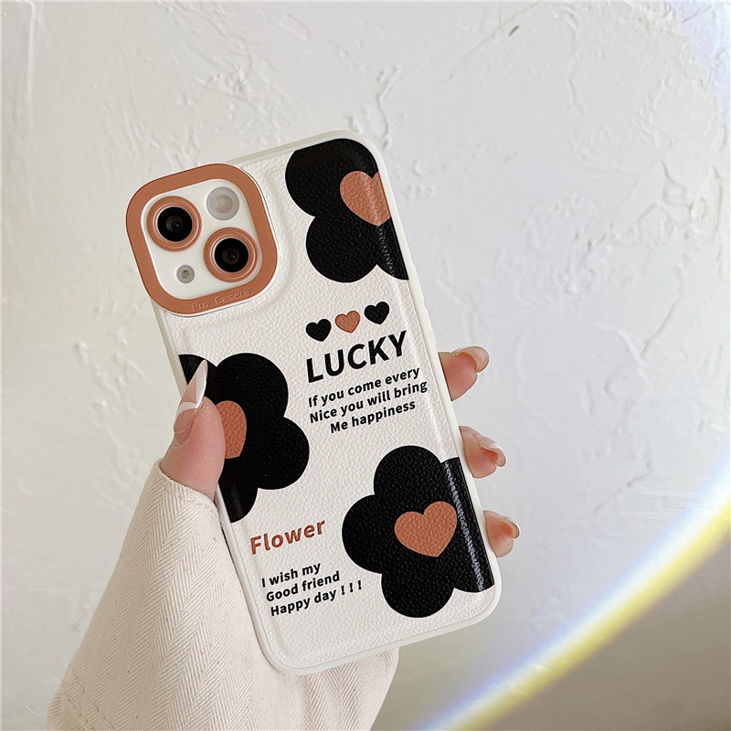 Ốp lưng iphone Ốp Điện Thoại Da Màu Đen Trơn Họa Tiết Hoa Cho iphone7 7plus 8 8plus xs 11 12 13 pro max plus max promax Dinuo case