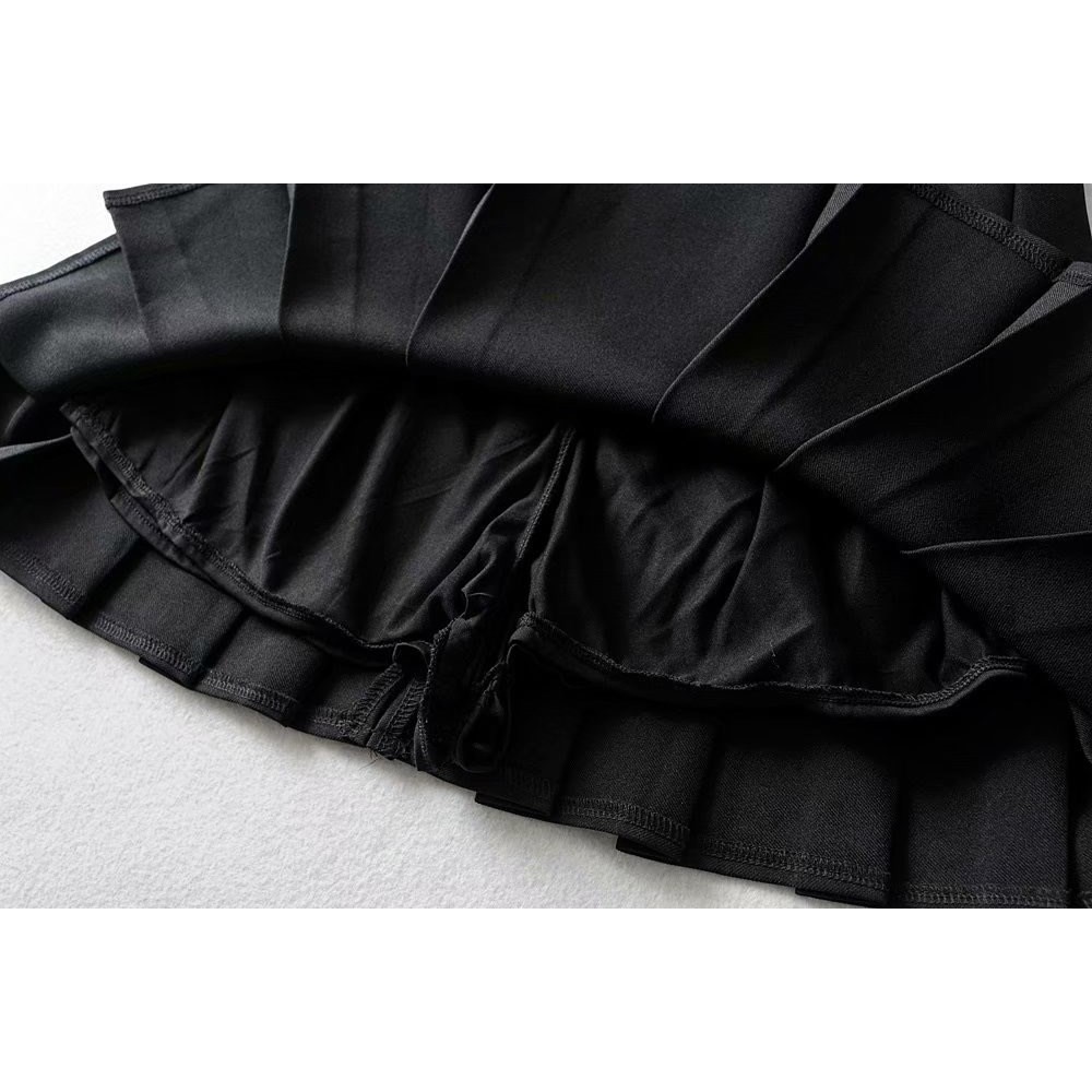 Sét Áo Cổ Vuông Tay Dài + Chân Váy Xếp Ly Hách Dáng Siêu Đỉnh Giống Rose-BlackPink Cho Nữ