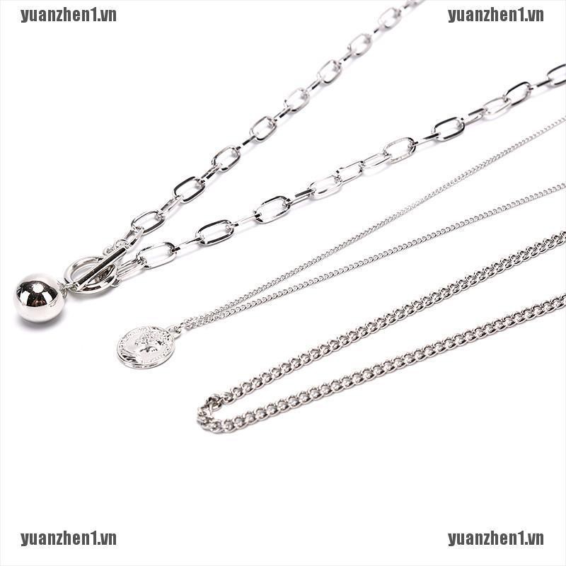 Dây Chuyền Nhiều Lớp Mặt Đồng Xu Kim Loại YUANZHEN1