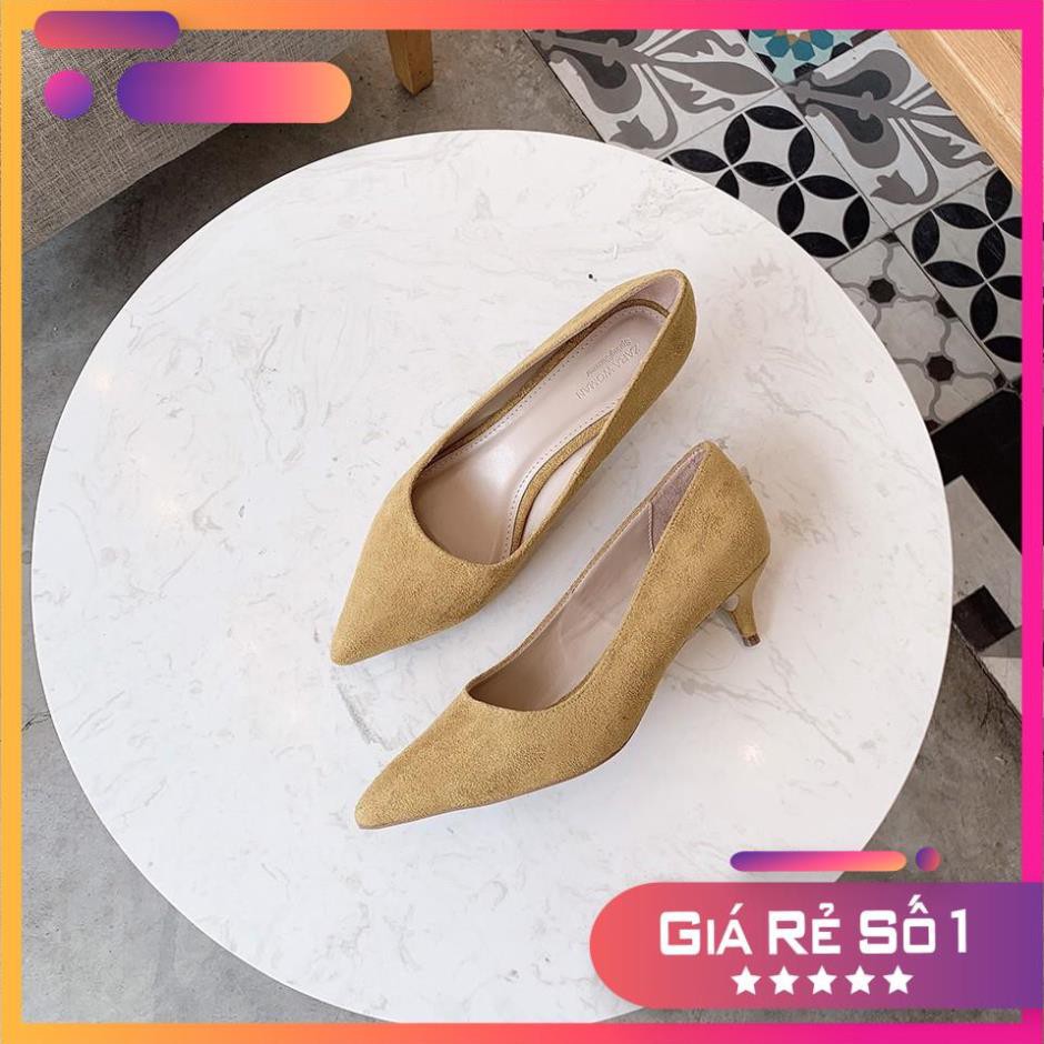 Xả Tết - Giày cao gót Zara Women gót nhọn 3p - Chất liệu da lộn GZR007 - ;
