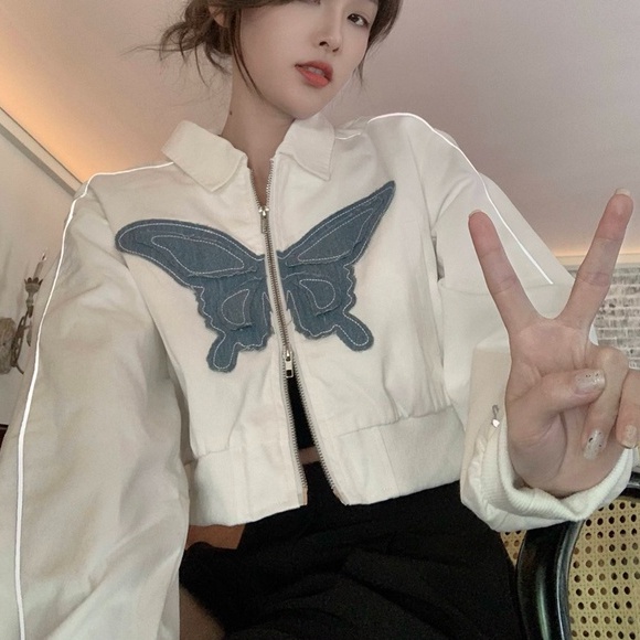 Áo khoác ZHELIHANGFEI dài tay eo cao thêu hình bướm thời trang quyến rũ cao cấp