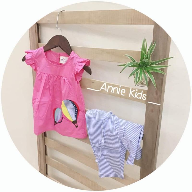 Đồ bộ bé gái, set cộc tay Little Maven thêu đắp khí cầu hồng cho bé 12-22kg, từ 2-7 tuổi