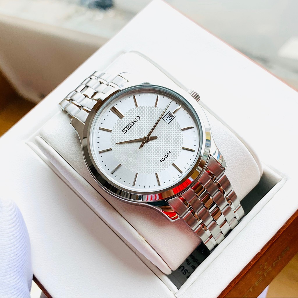 Đồng hồ Nam Seiko Quartz SUR289P1 Mặt trắng,Lịch ngày-Máy Pin-Dây kim loại cao cấp-Size 41mm