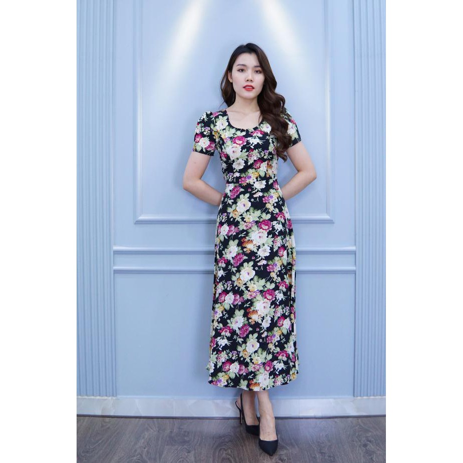Đầm hoa maxi DA1336 chất vải lụa mềm êm, mịn, mát co giãn | BigBuy360 - bigbuy360.vn