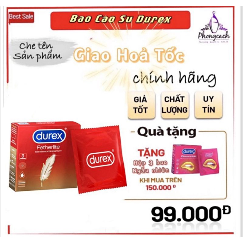 Bao cao su Durex Fetherlite. Màu đỏ, dòng bao ôm siêu mỏng.