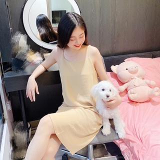Váy 2 dây dáng suông chất đũi lụa trơn basic nữ