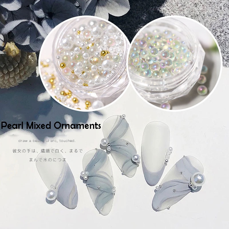 Ngọc trai lấp lánh đính móng tay nghệ thuật, phụ kiện nail salon