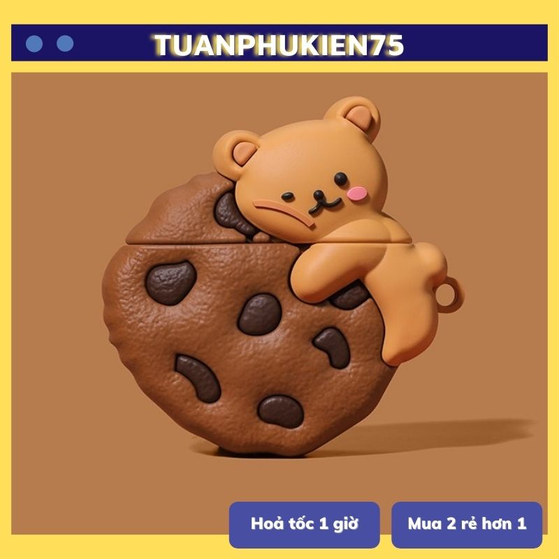 🔥 Case Ap 1/2 & Pro 🔥 Freeship 🔥 VỎ BỌC MODEL GẤU BÁNH QUY - Cho Tai Nghe Không Dây  - Tuanphukien75
