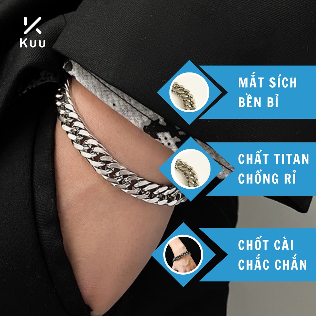 Vòng Tay Nam Và Nhẫn Cuban TIN Chain Kuu Clothes Ngầu Dạng Chuỗi - Lắc Tay Cuff Mắt Xích Đẹp Thép Titan - TIN Chain