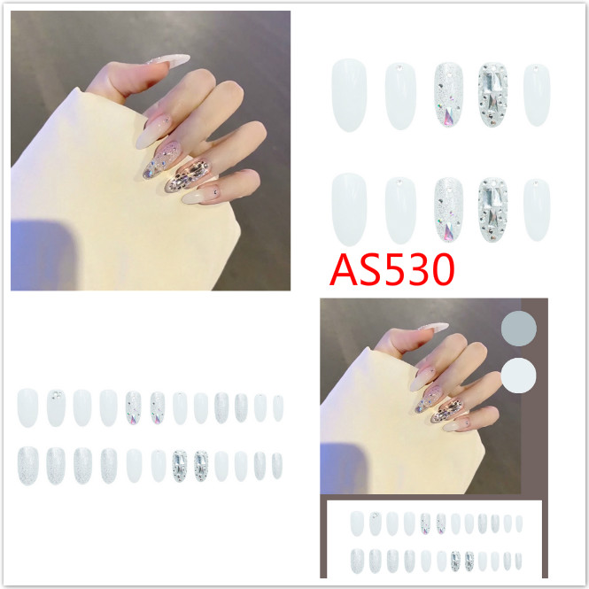[Hàng mới về] Bộ 24 móng tay giả dán họa tiết kim cương sang trọng cho tiệc cưới