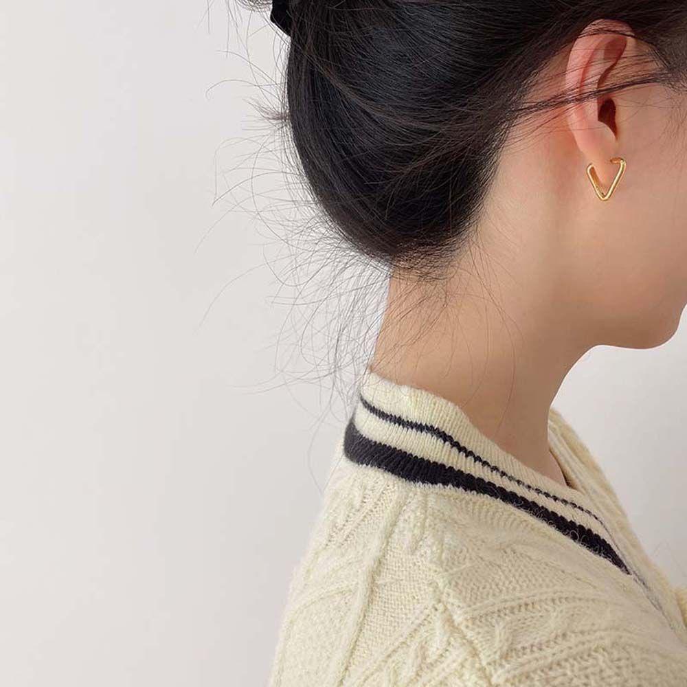 Bông Tai Dạng Vòng Hình Tam Giác Bằng Thép Không Gỉ Thời Trang Cho Nữ